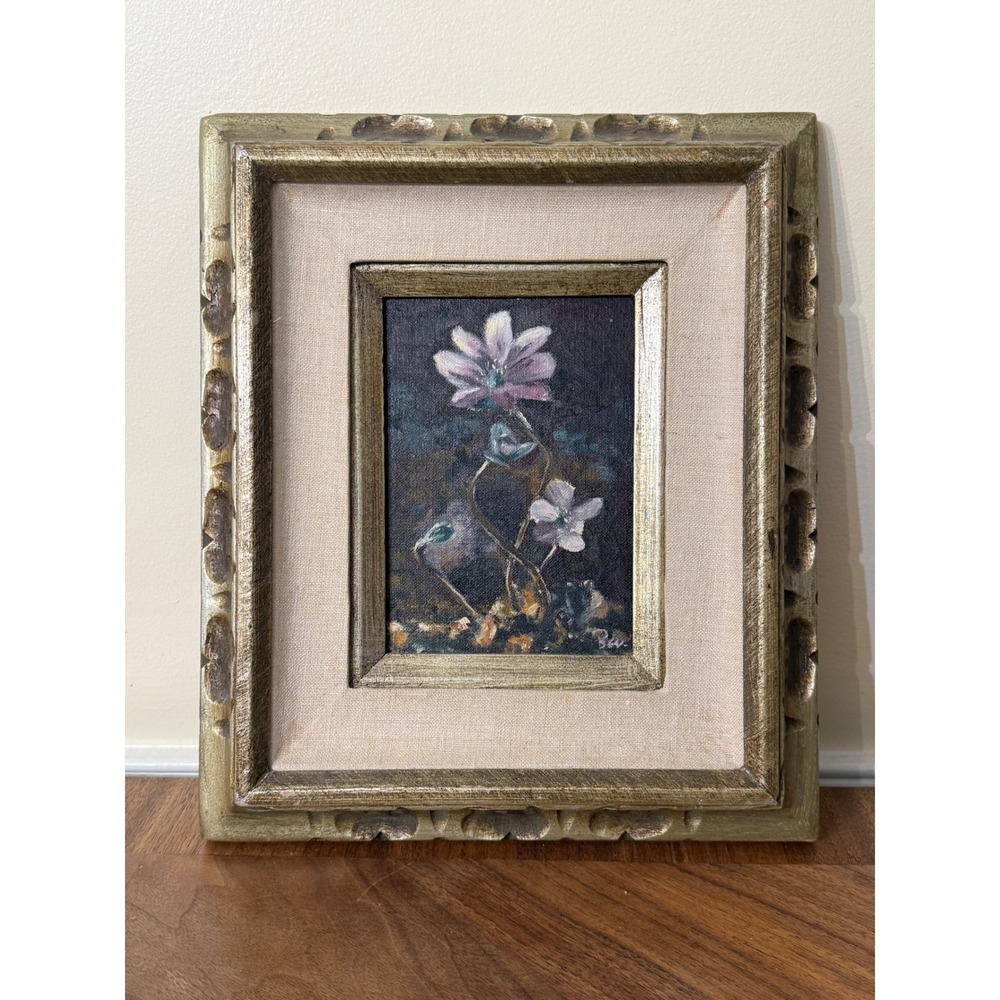 Vintage 1971 Bev Erickson Floral Oil Painting Signed Framed Mid Century Art 5x7